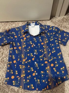 Mini Boden Boys' Blue Orange Print Button-Down Shirt